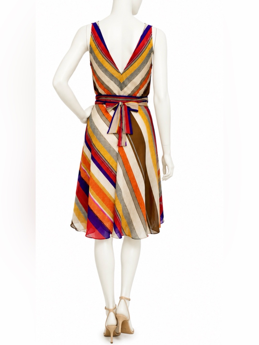 👗🎨 LAUREN‎ RALPH LAUREN Striped Wrap Dress | Multicolor Tie Belt | Sz 12 - Picture 5 of 9